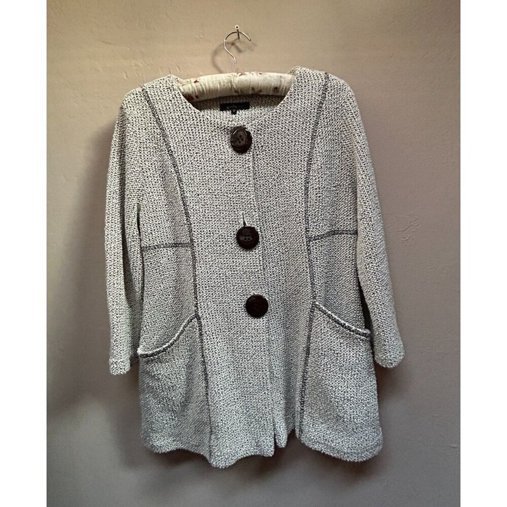 Yushi Womens Textured Knit Jacket Cardigan  Small Gray Artsy Buttons Pockets